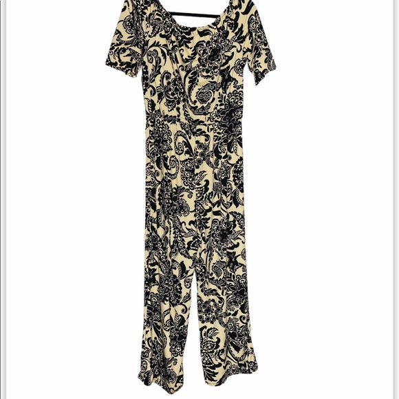 Brand New! Tacera Cream/Black Floral Stretchy Jumpsuit with Elastic Waist Sz PS - Picture 6 of 12
